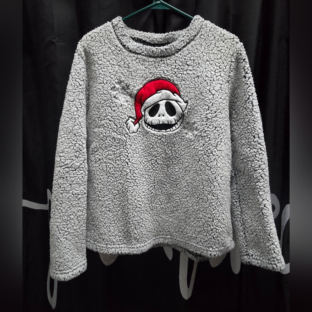 Disney Gray Fleece Sweater with Red Santa Hat Design